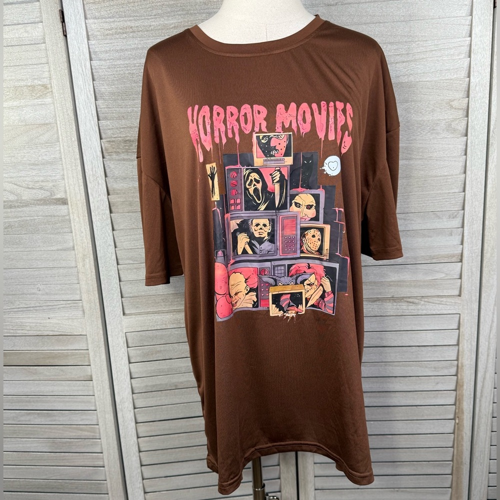 Adult/Unisex Classic Horror Movies Graphic T-Shirt Brown-XL